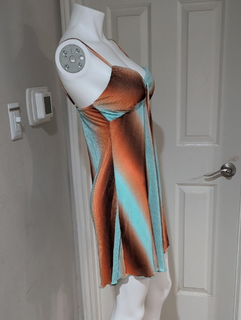 Y2K No Boundaries Aqua and Copper Striped Satin Textured Slip Dress Women's S - Picture 5 of 10